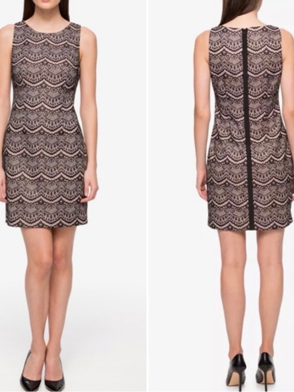 Brand New Guess Black Scalloped Lace Dress with Blush Pink Underlay